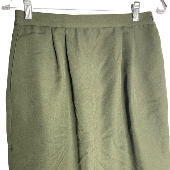 Vintage Leslie Fay Pencil Skirt S Green Pockets Wool Pleated Button Union Made - Picture 2 of 5